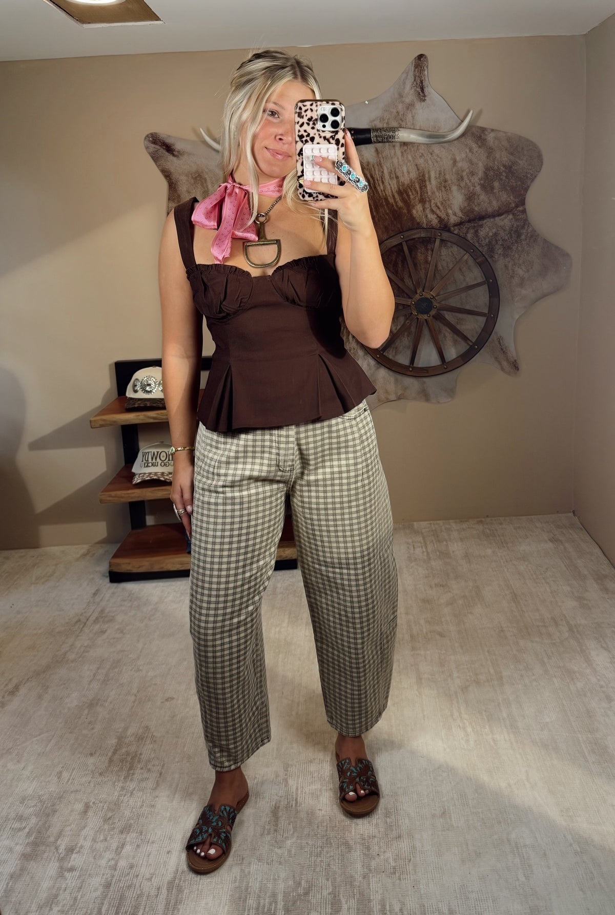 Gingham Barrel Jeans