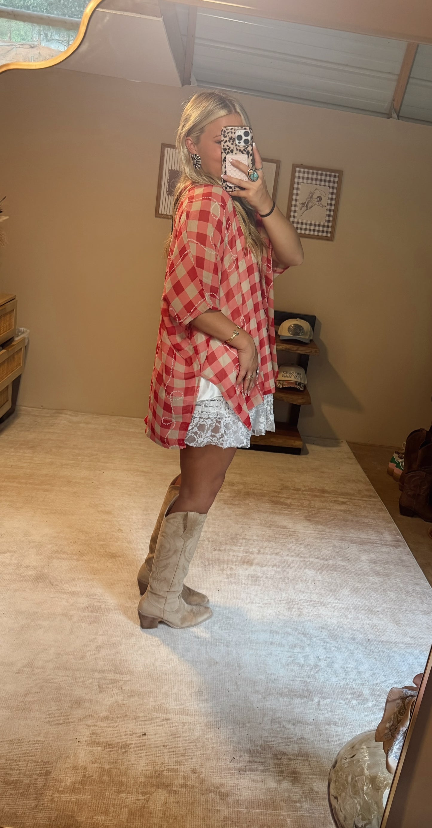 Red Gingham Pearl Snap