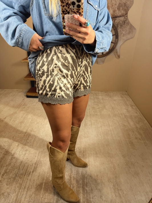 Satin + Lace Zebra Shorts