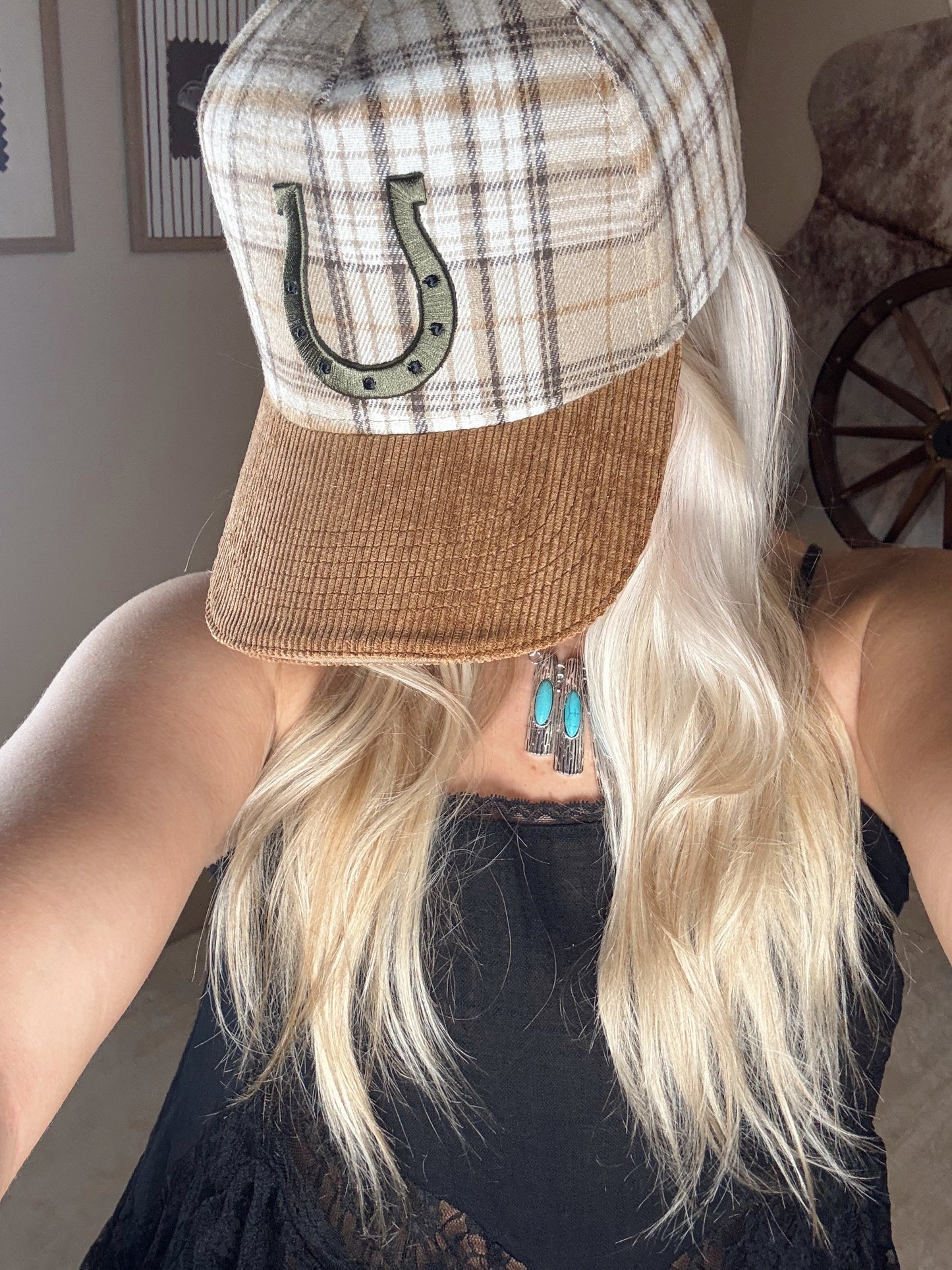 Plaid Horseshoe Trucker Hat