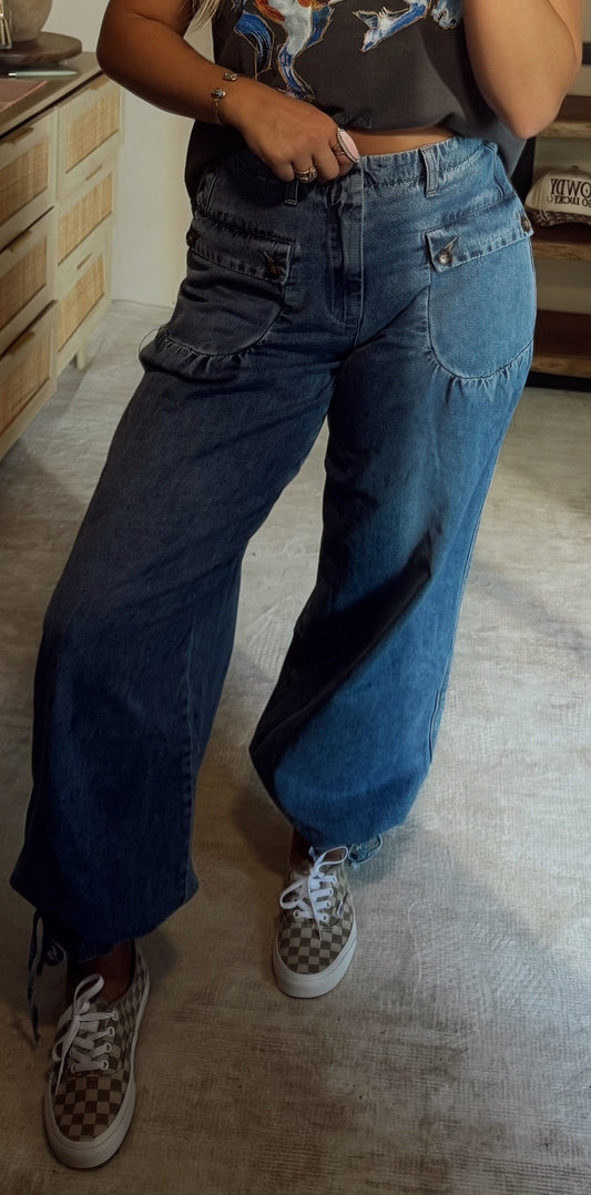 Balloon-Tied Denim Jeans