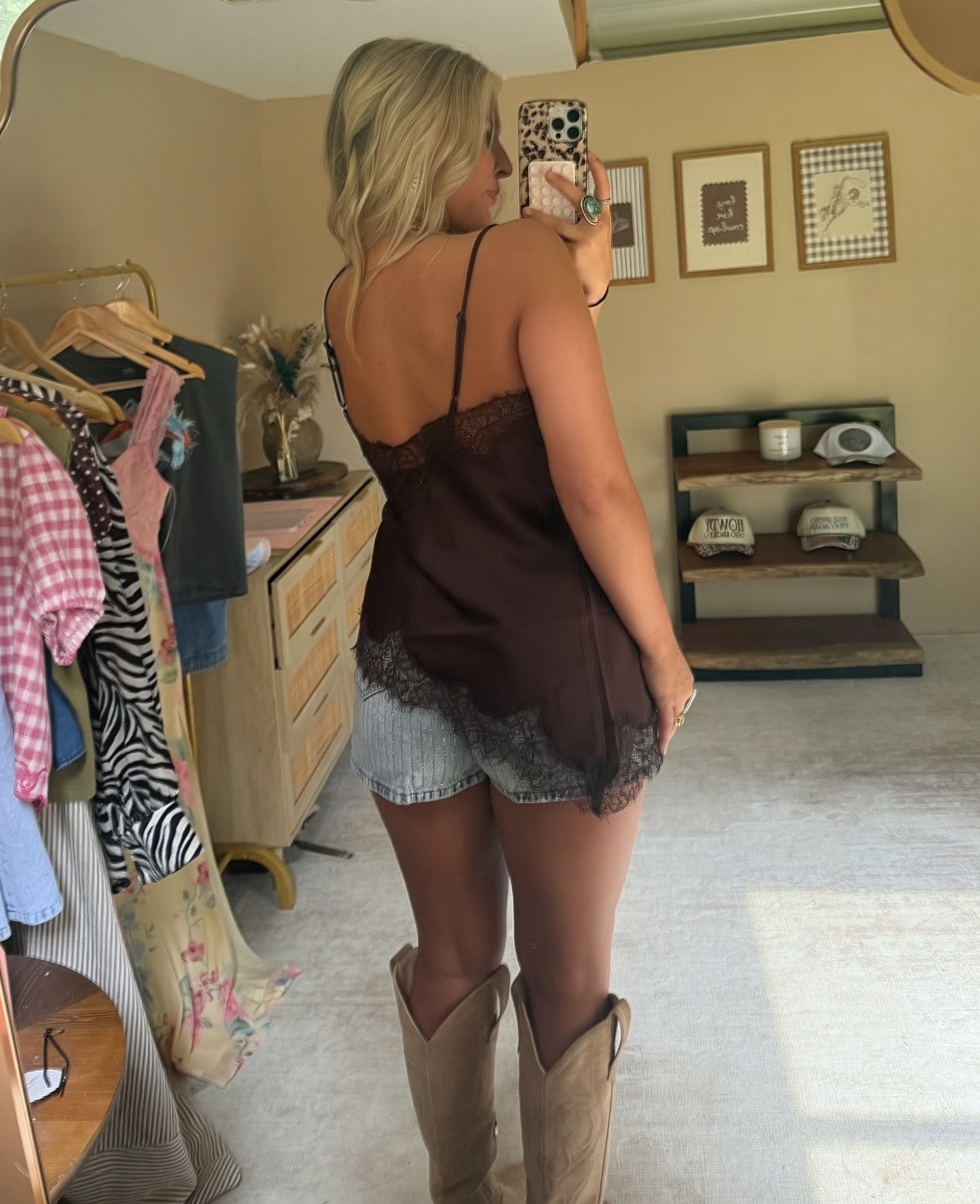 Brown Satin + Lace Top
