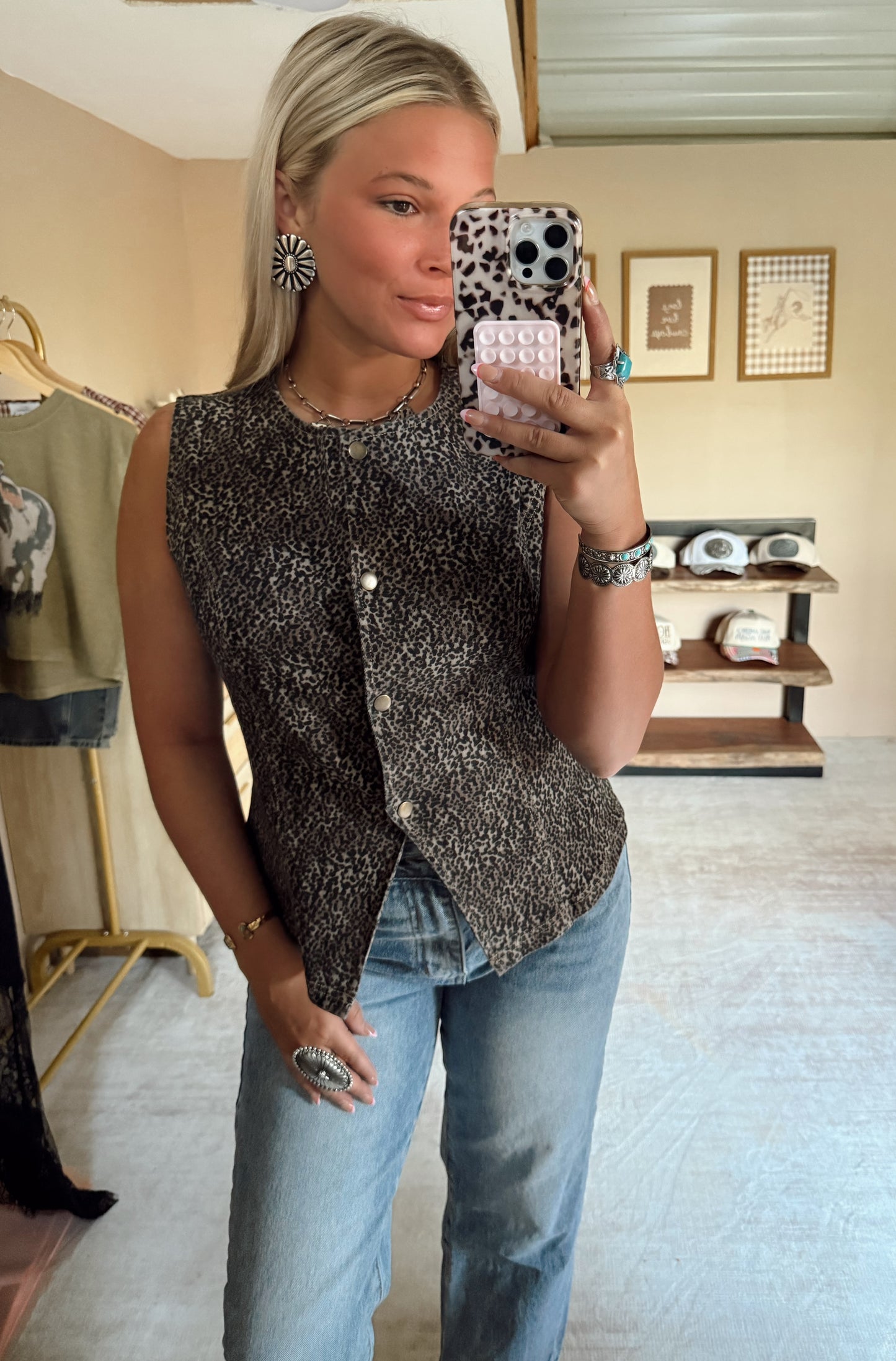 Denim Cheetah Top