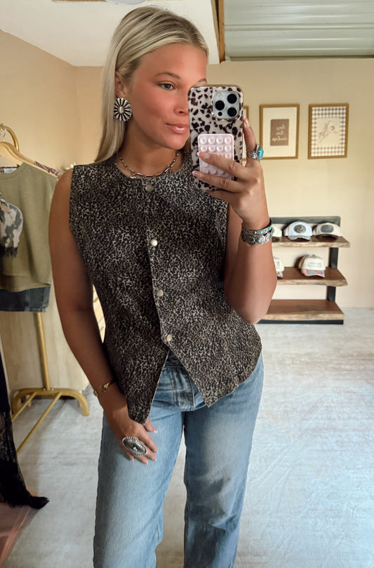 Denim Cheetah Top
