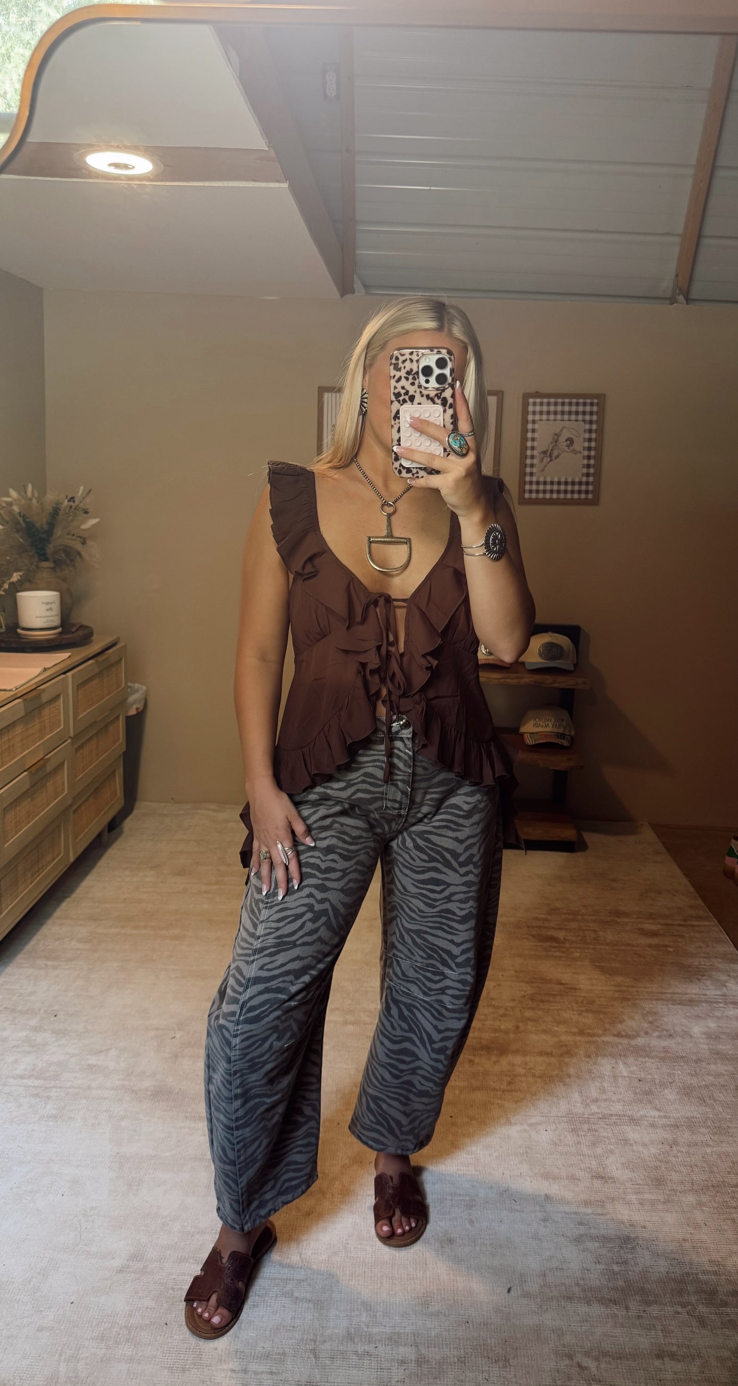 Brown Ruffle Top