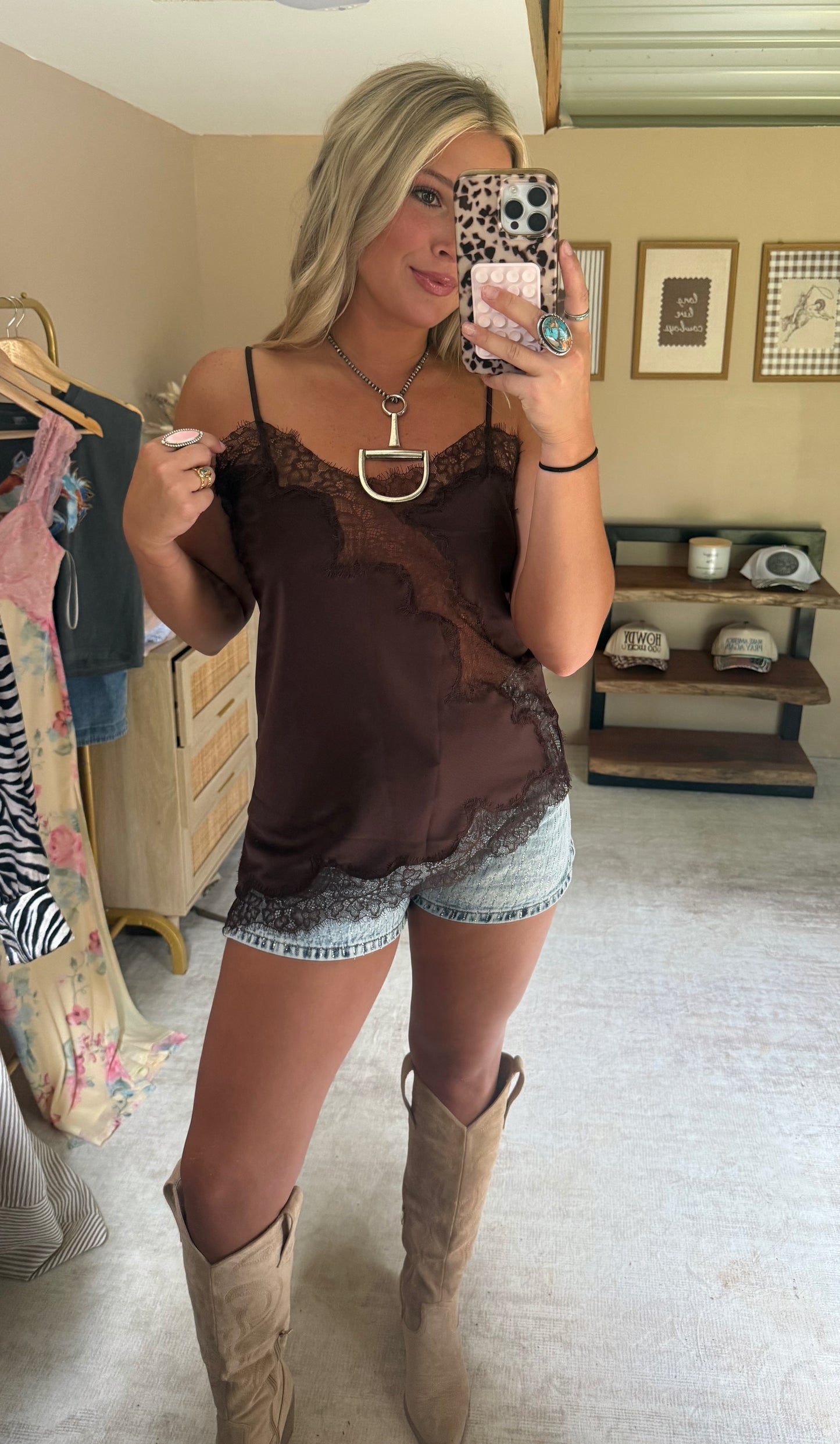 Brown Satin + Lace Top