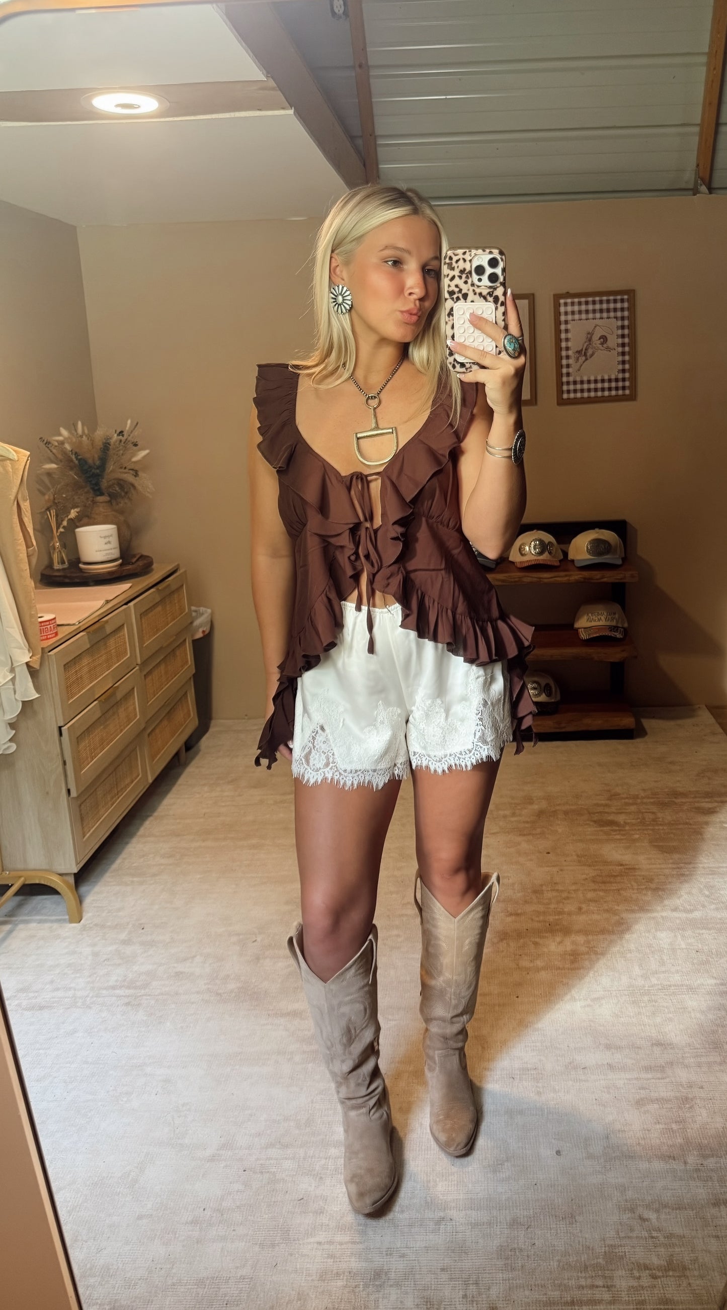 Brown Ruffle Top
