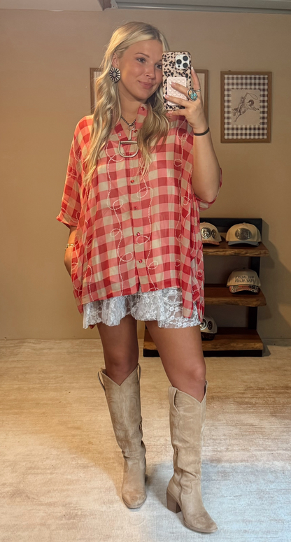 Red Gingham Pearl Snap