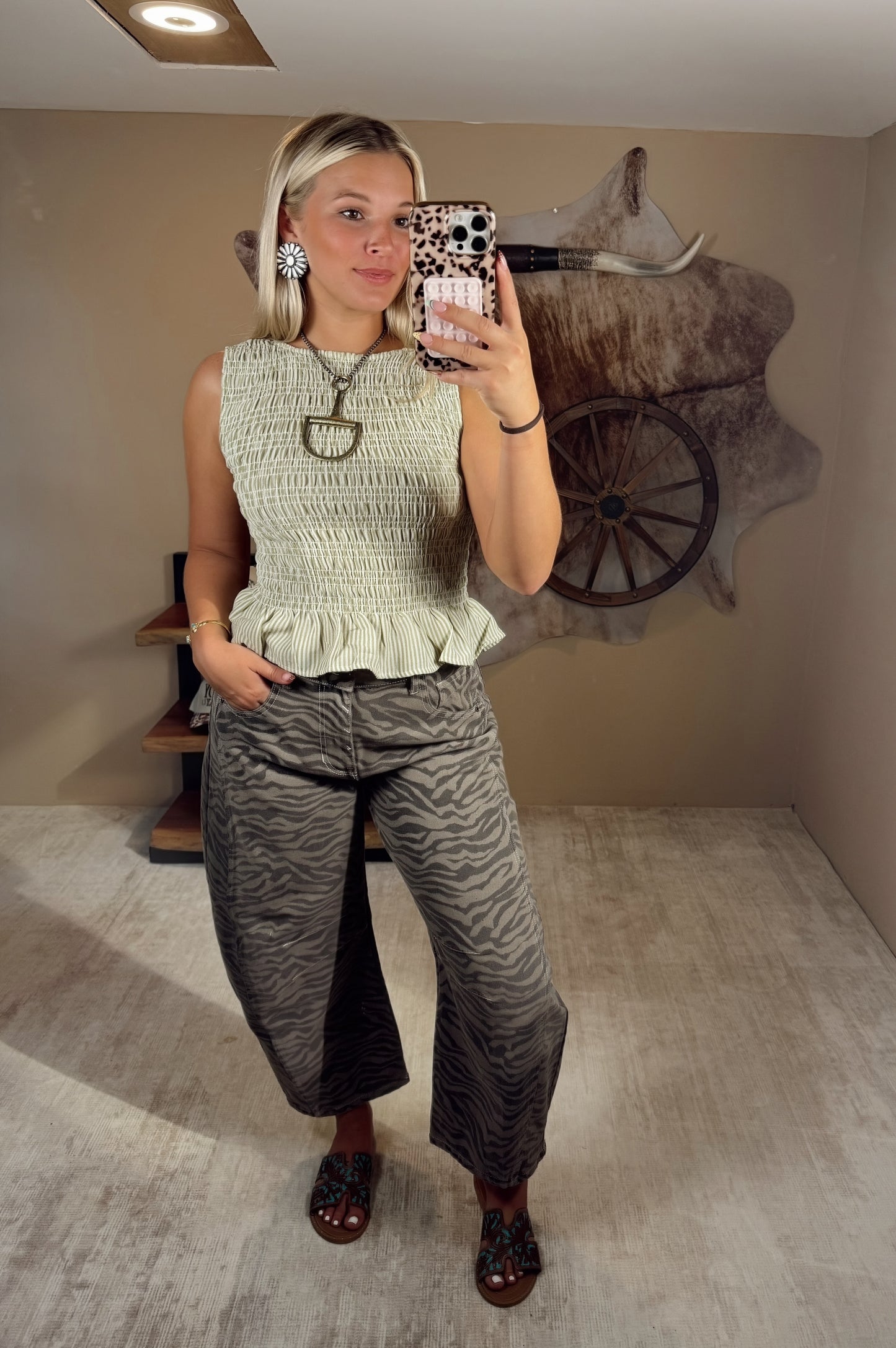 Gingham Tank - Light Olive