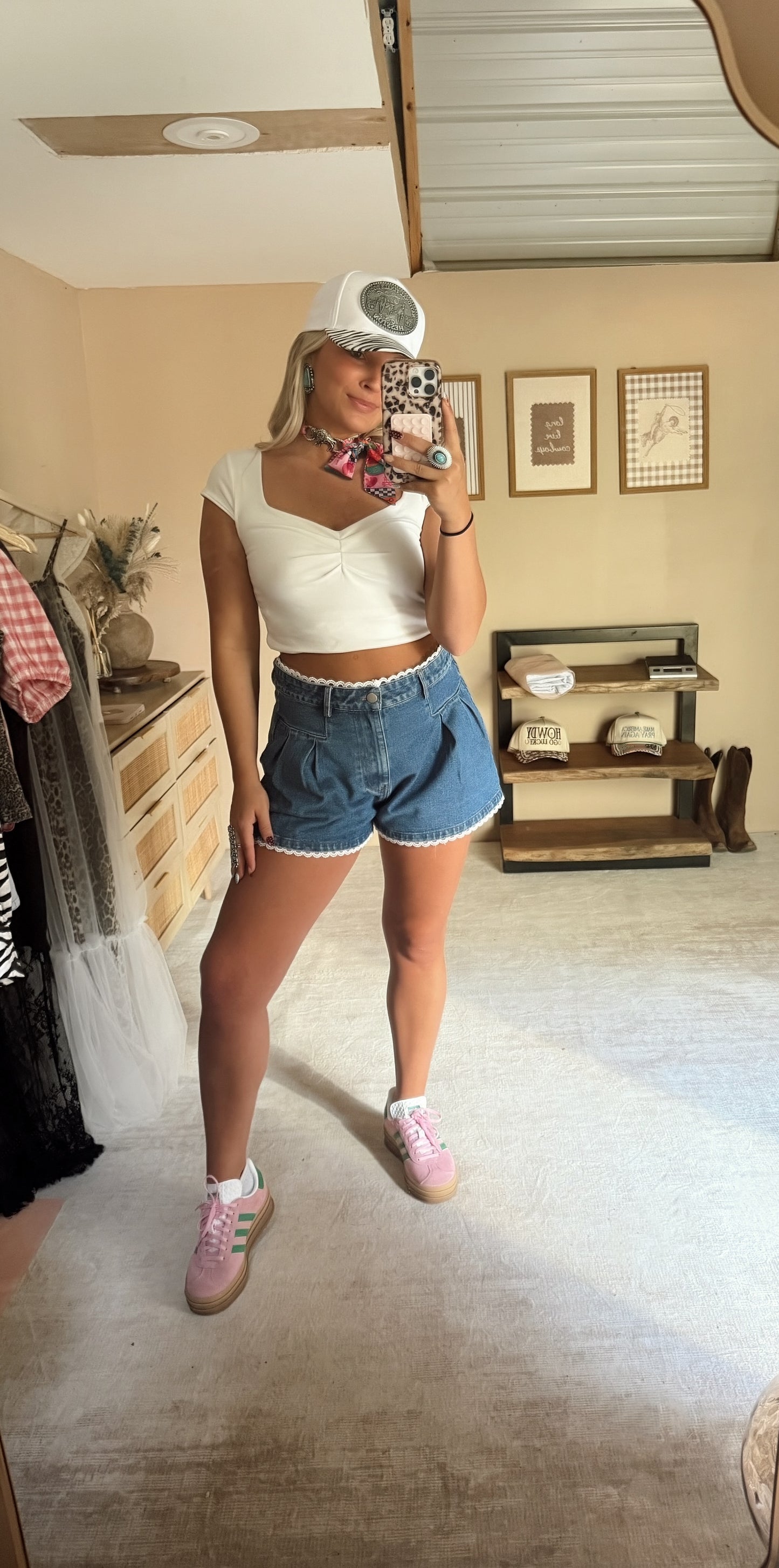 Denim + Lace Shorts