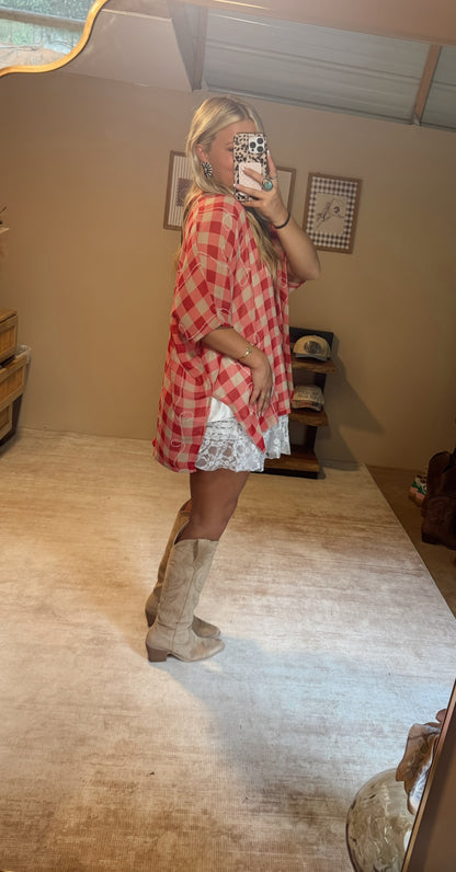Red Gingham Pearl Snap