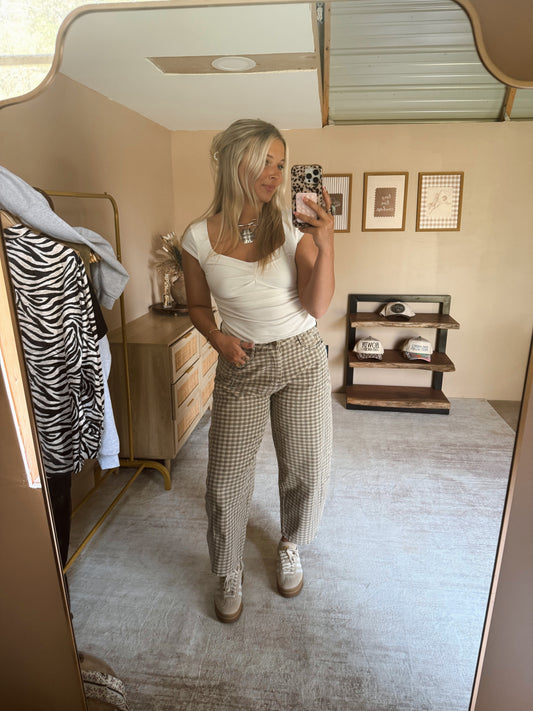 Gingham Barrel Jeans