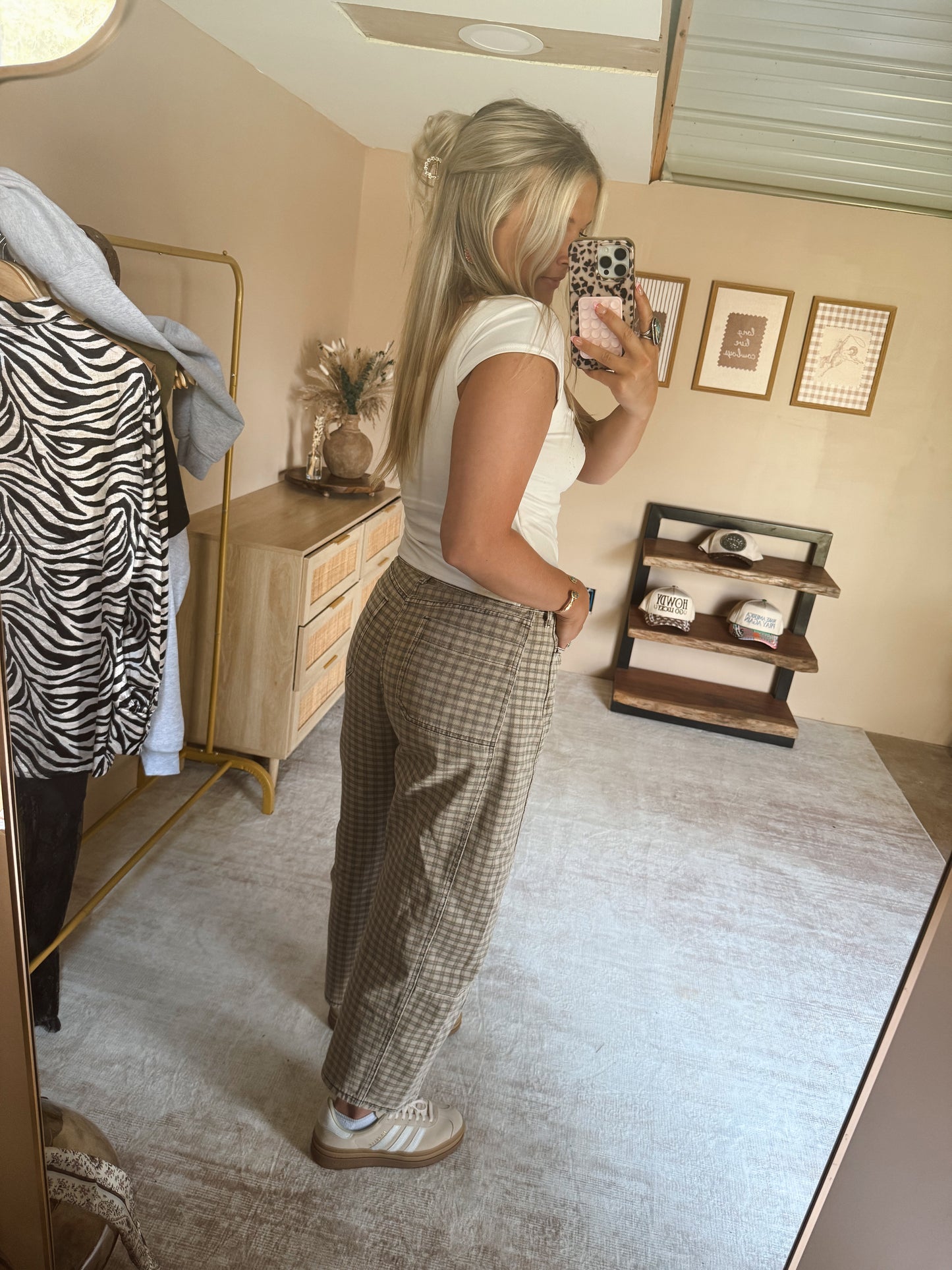 Gingham Barrel Jeans